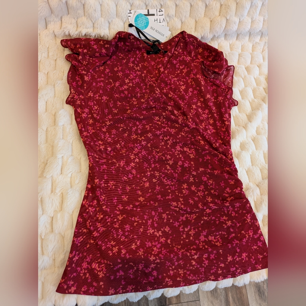 41 Hawthorn Sylvia short sleeve Flutter sleeve mesh wrap top stitch fix top - Picture 8 of 8